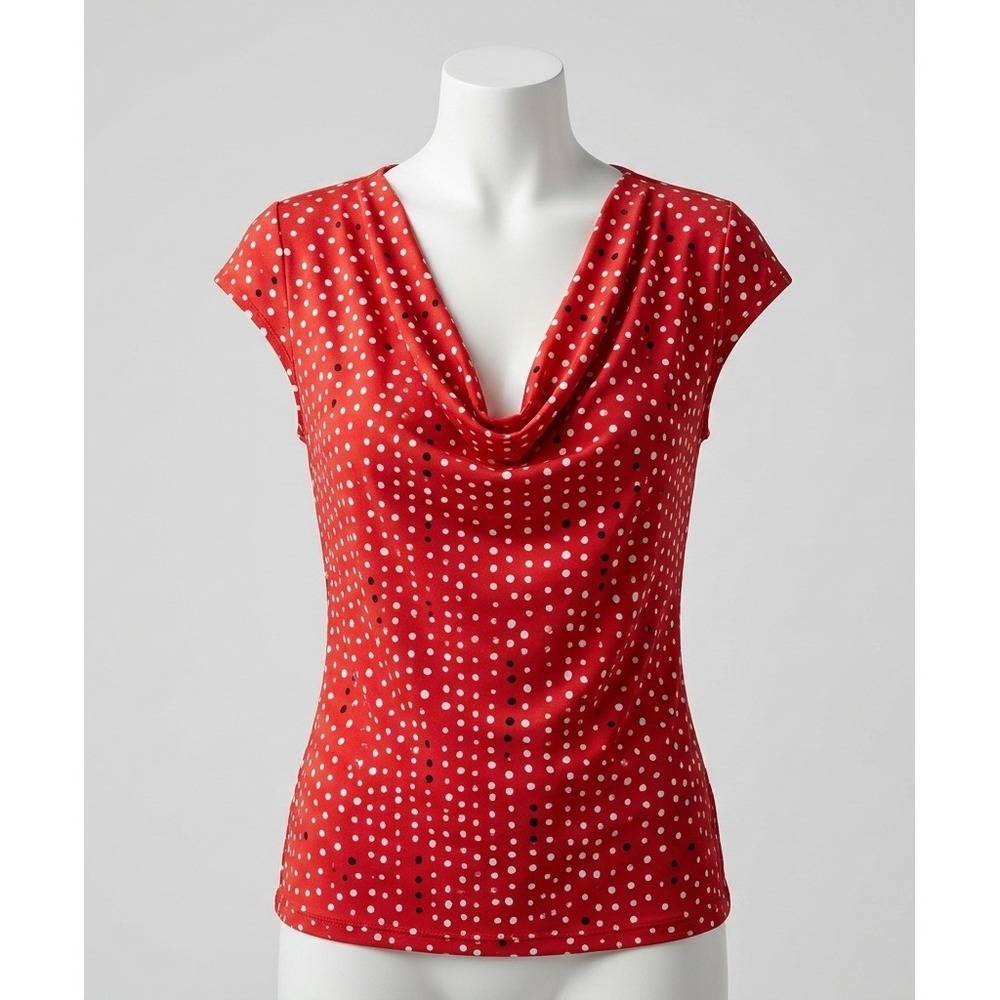 Red Cowl Neck Polka Dot Sleeveless Top